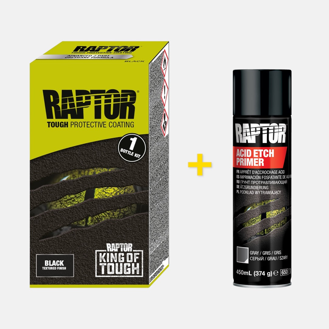 Pacchetto vernice nera RAPTOR + primer per incisione (metallo).